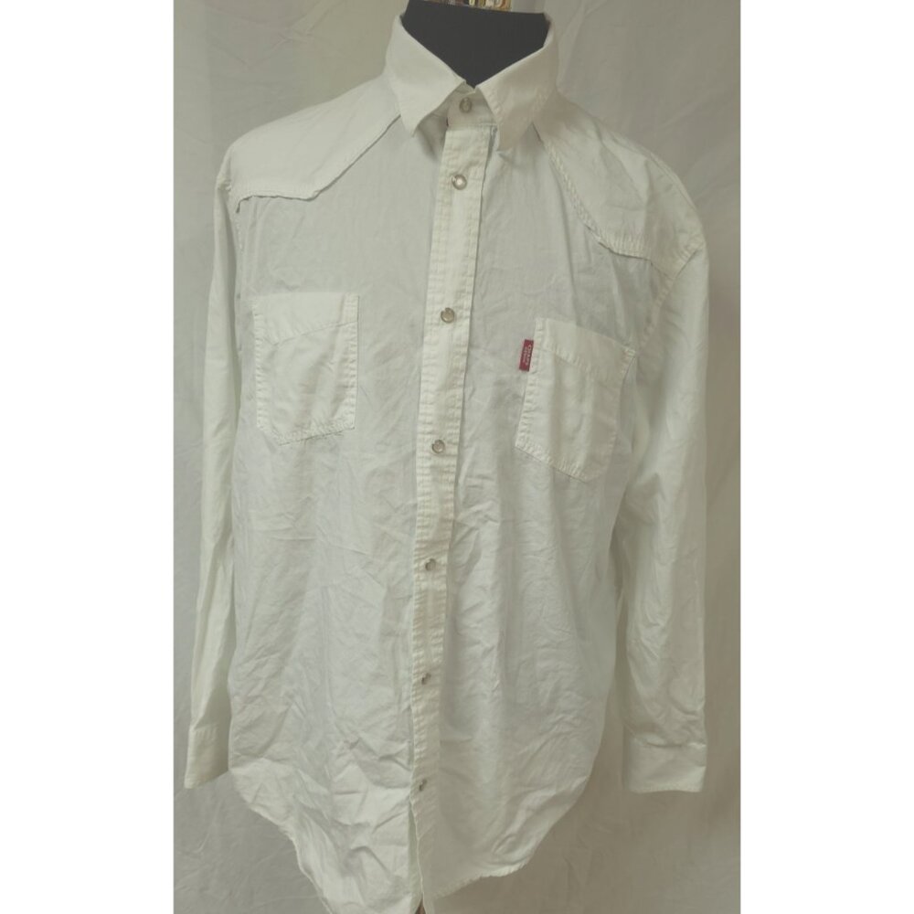 Chaps Denim Mens XL White Long Sleeve Pearl Snap Logo Cotton Western Shirt